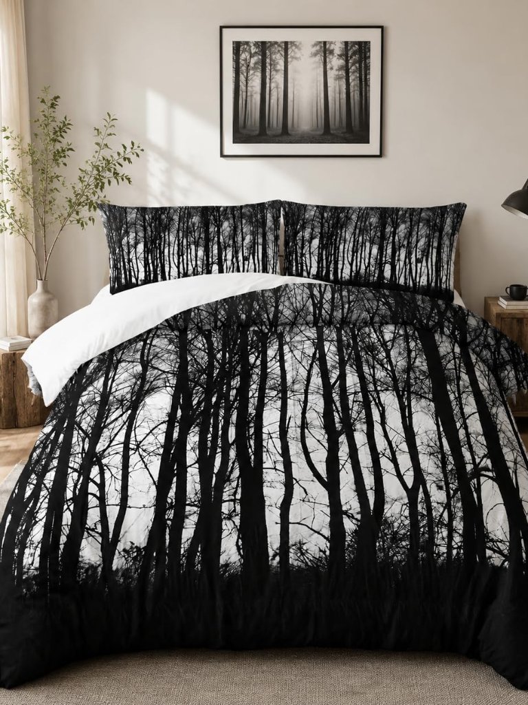 Grey Landscape Rustic Woodland Pine Tree Bedding Comforter Sets Queen Size Rusti